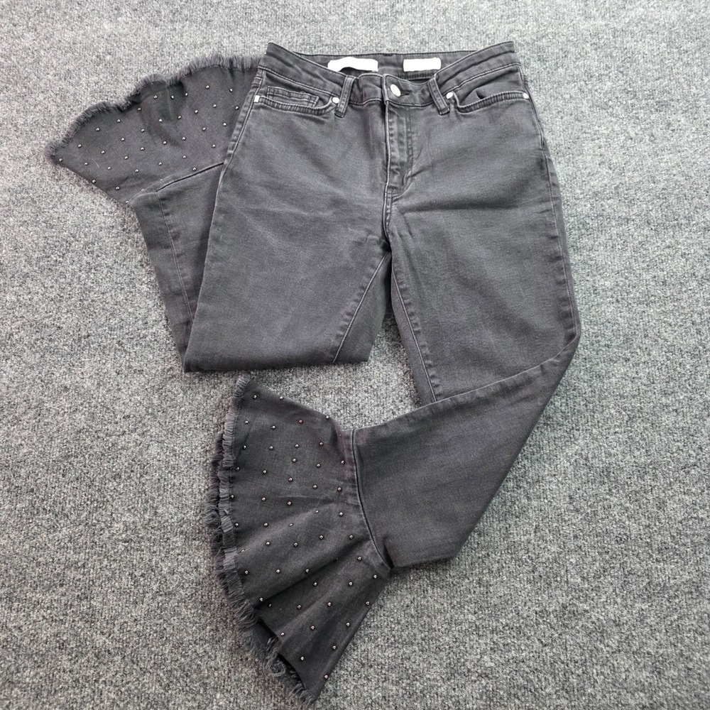Pilcro Anthropologie Jeans Studded Bell Bottom Flare Raw Hem 25 Black Wom Boho